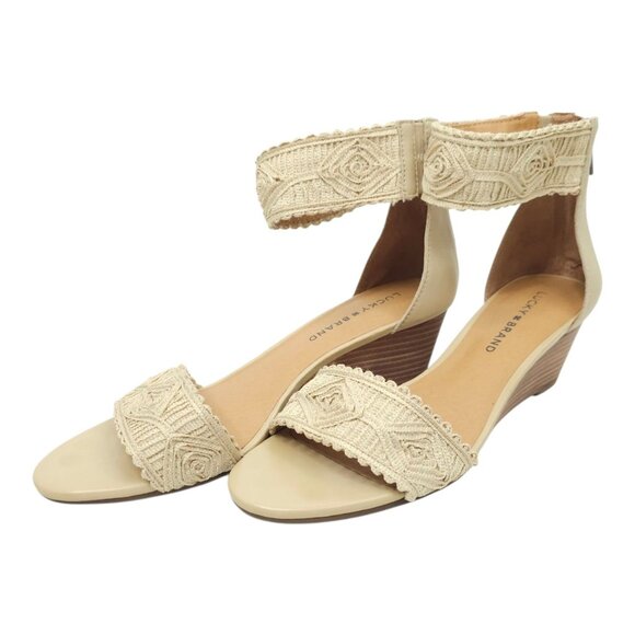 Lucky Brand Joshelle Wedge Heel Sandal Women 8.5 M Ankle Strap Zipper Back - Picture 1 of 15